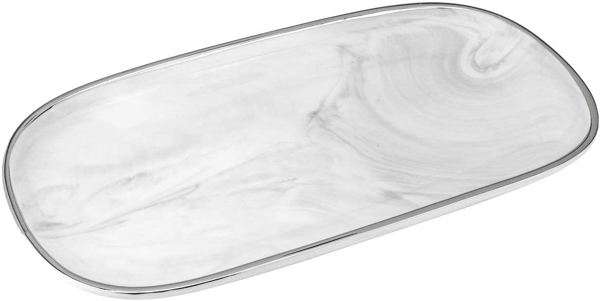 Yedi YCC776, 14'' Porcelain Oval Plate w/ Marble Pattern, Elegant Ceramic Dish, Bone China