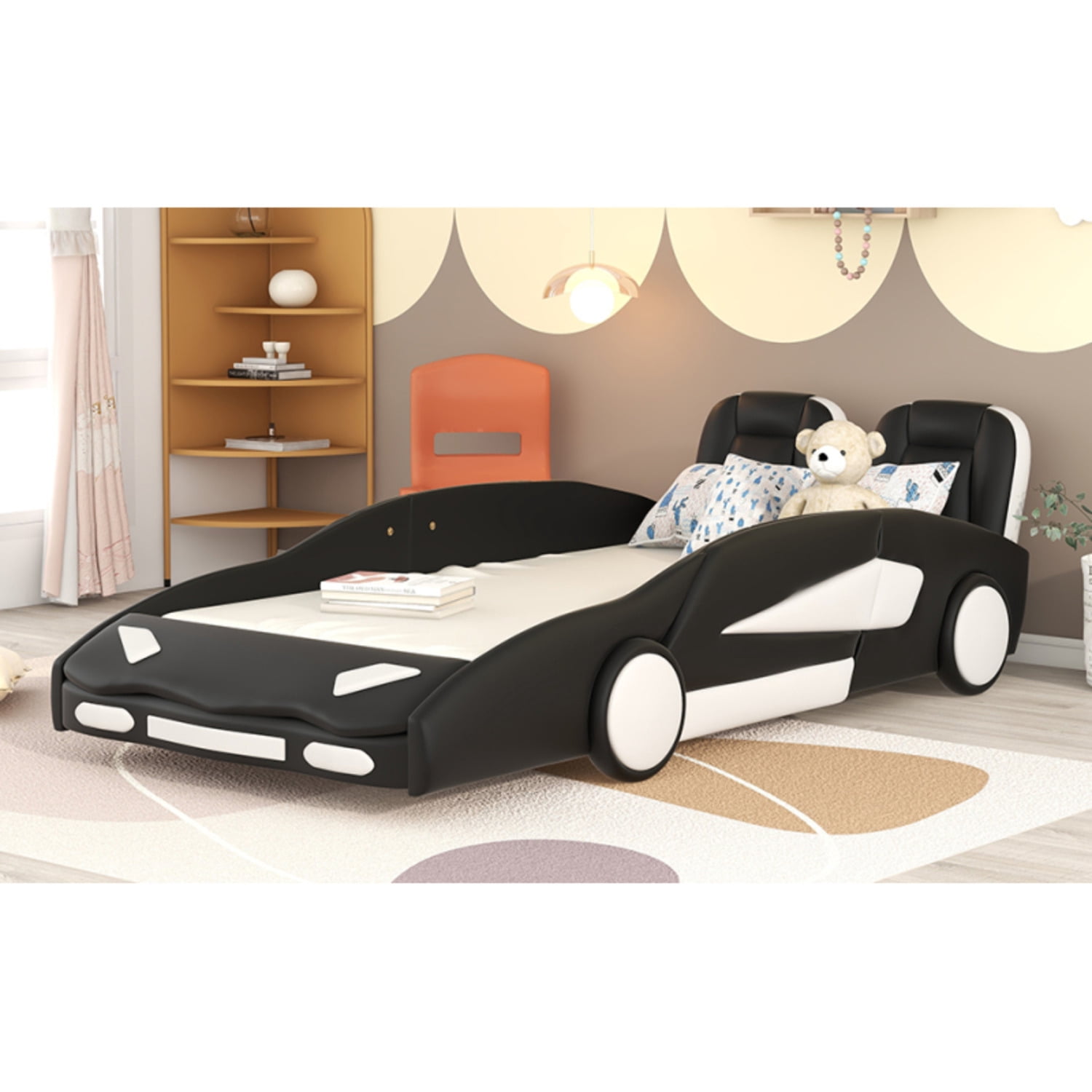 Twin Size Race Car-Shaped Platform Bed with Wheels Black