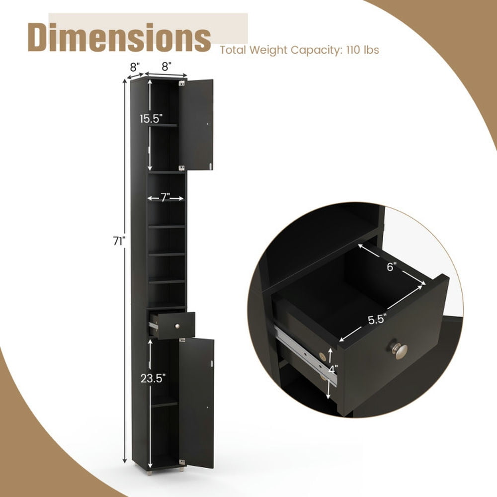 Finihen Bathroom Storage Cabinet, Bathroom Floor Cabinet, Freestanding Slim Bathroom Cabinet with Drawer and Adjustable Shelves, for Bathroom, Living Room, Bedroom, Kitchen, Black Finihen Bathroom Storage Cabinet, Bathroom Floor Cabinet, Freestanding Slim Bathroom Cabinet with Drawer and Adjustable Shelves, for Bathroom, Living Room, Bedroom, Kitchen, Black