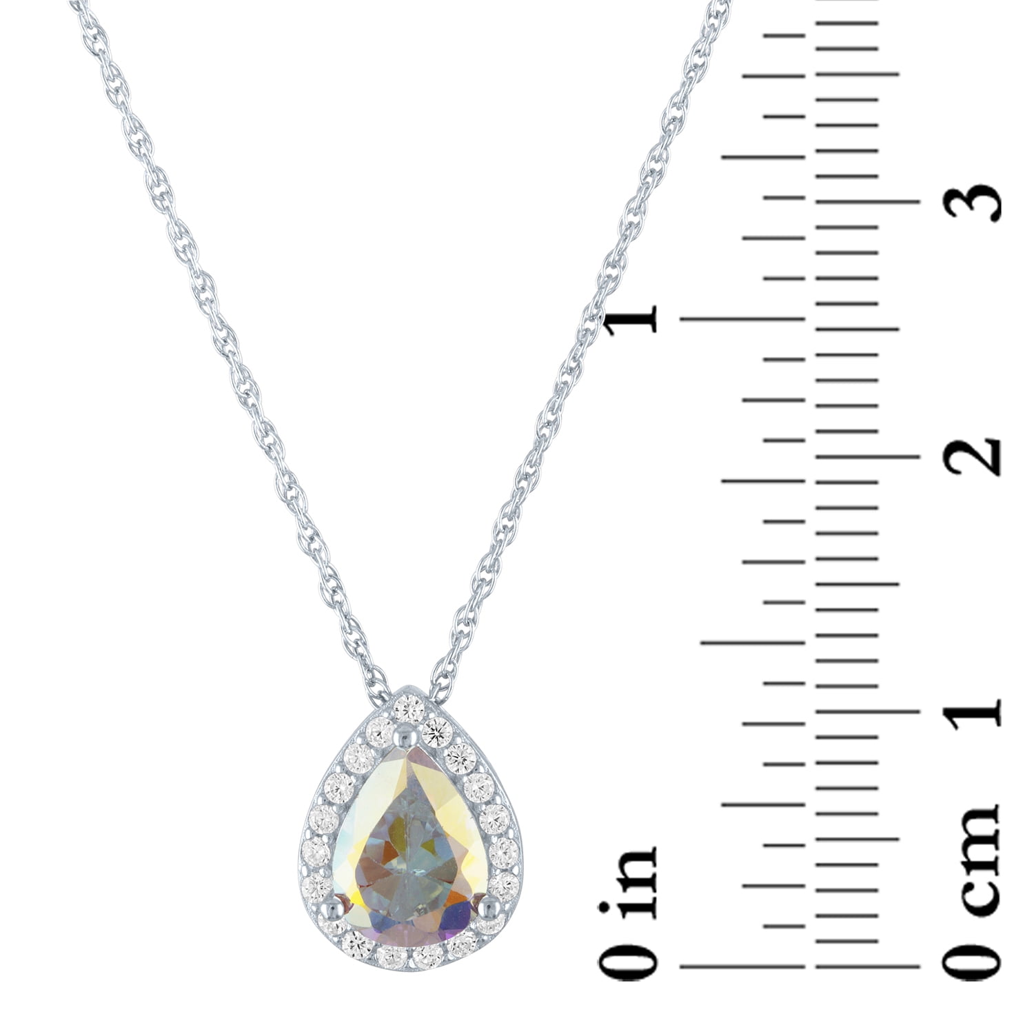 Ladies Brilliance Fine Jewelry Simulated Aurora Borealis and CZ Sterling Silver Pear Shape Pendant, 18"