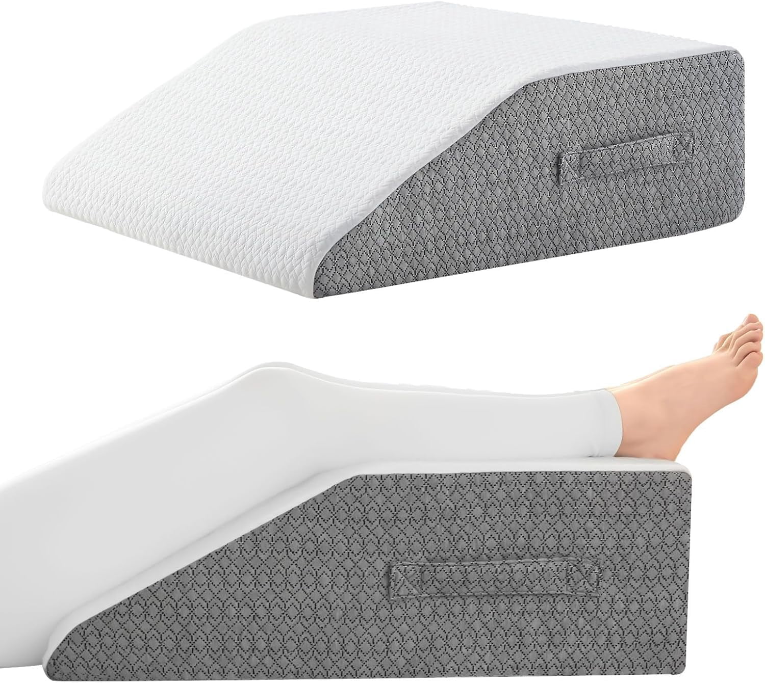 Wedge Pillow for Sleeping and Resting, 24"x24"x10" Memory Foam Cushion with Grey and White Patterned Polyester Cover, Comfortable Support for Adults, Ideal for Bedroom and Living Room