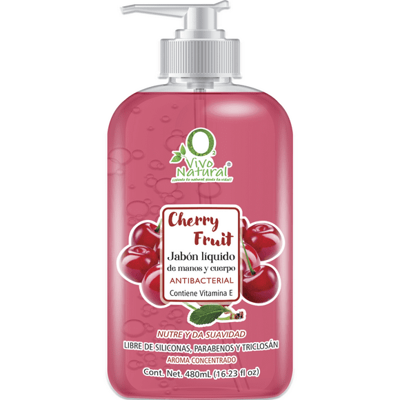 Jabón Líquido Antibacterial VivoNatural para Manos y Cuerpo aroma Cherry Fruit 480 ml con Extracto de Aloe Vera