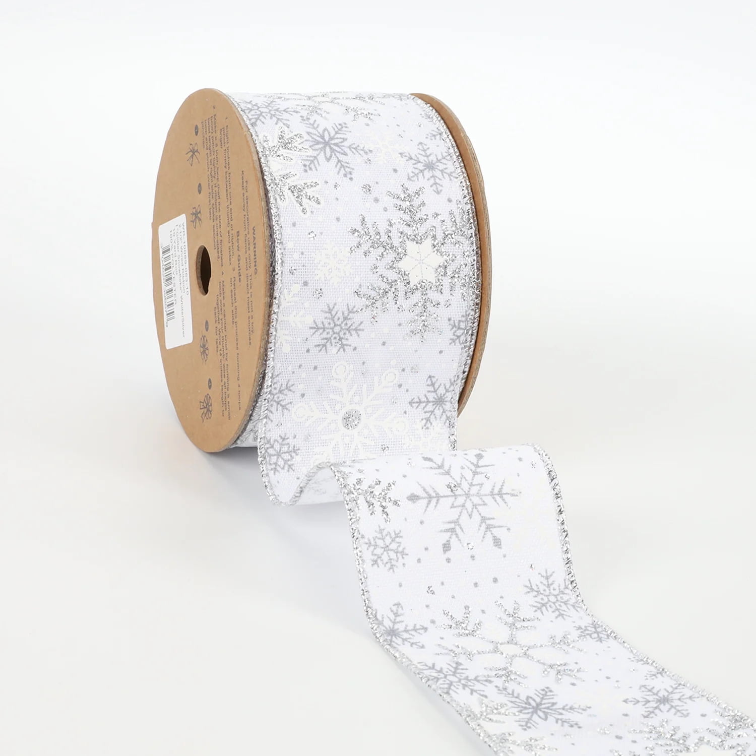 LaRibbons 2 1/2" Wired Ribbon, Silver Glitter Snowflake, 10 Yard Roll
