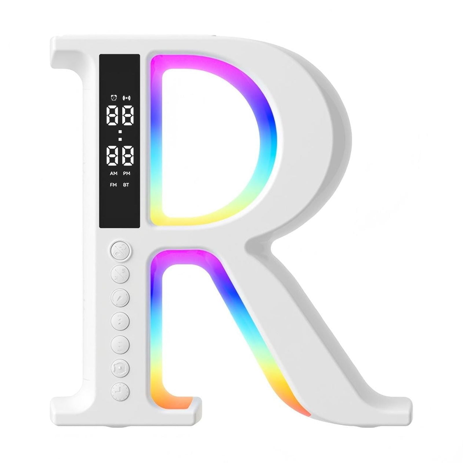 R Shaped Bluetooth Desktop Speaker, Wireless Audio Speaker With Mood Light, Wireless Charging Speaker Clock, Lyrics Subtitle Display Speaker, Multifunctional Desktop Music Speaker