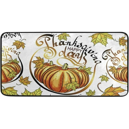 

BESTKITTY Kitchen Mat Thanksgiving Pumpkin Autumn Maple Leaves Kitchen Rug Mat Anti-Fatigue Comfort Floor Mat Non Slip Oil Stain Resistant Easy to Clean Kitchen Rug Bath Rug Carpet