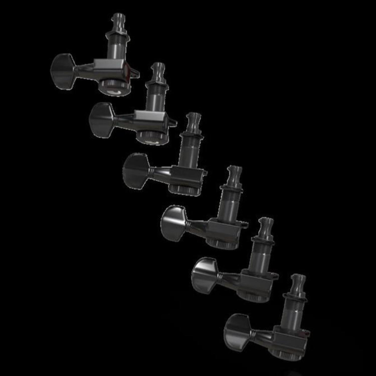 D'Addario Auto-Trim Tuning Machines, 6 In-Line setup, Black