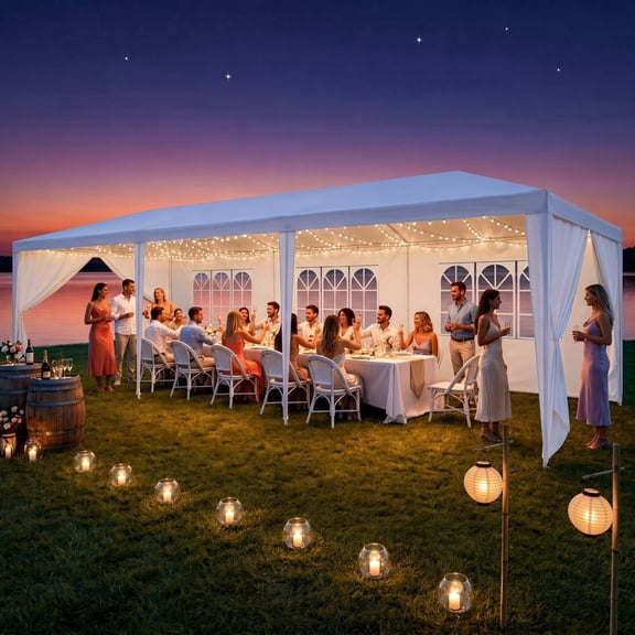 COBIZI 10x30FT Party Tent with 8 Removable Sidewalls, Waterproof Canopy, UPF 50 Sun Protection, Large Outdoor Tent for Weddings, BBQ, Parties, Trade Shows & Events, White