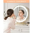 thumbnail image 2 of 19 Inch Large Round Vanity Mirror with Lights, Round Led Makeup Mirror, Lighted Up Makeup Mirror with Lights for Bedroom Tabletop, Smart Touch Control 3 Colors Dimmable, 360°Rotation (White), 2 of 9