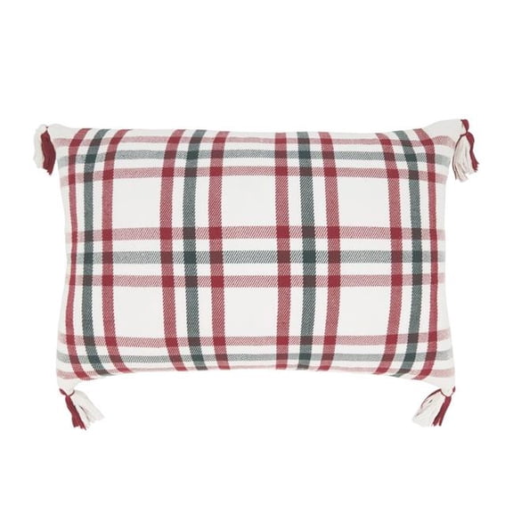 Tasseled Plaid Outdoor Throw Pillow Cover