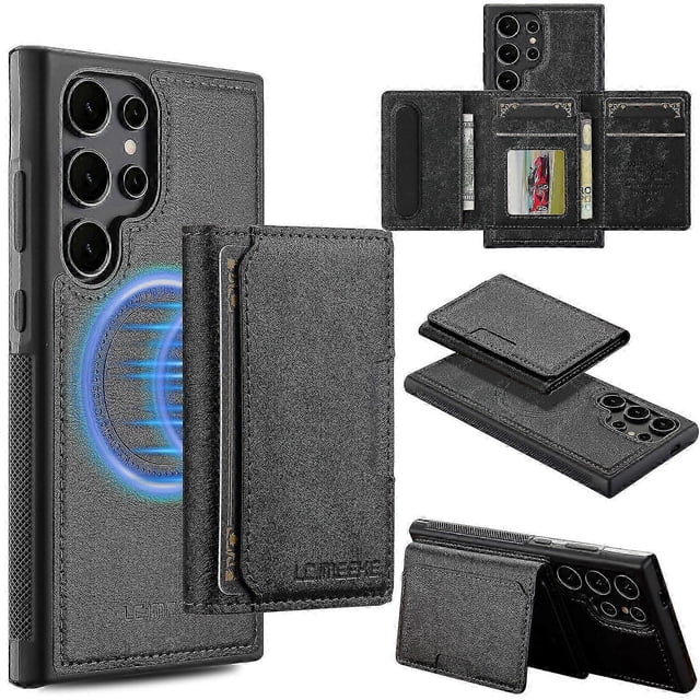 Funda magnética de cuero para Samsung Galaxy S24 Ultra con tarjetero desmontable.