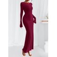 thumbnail image 3 of Vestido Maxi de Punto Acanalado para Mujer PRETTYGARDEN Otoño Burdeos Talla S, 3 of 8