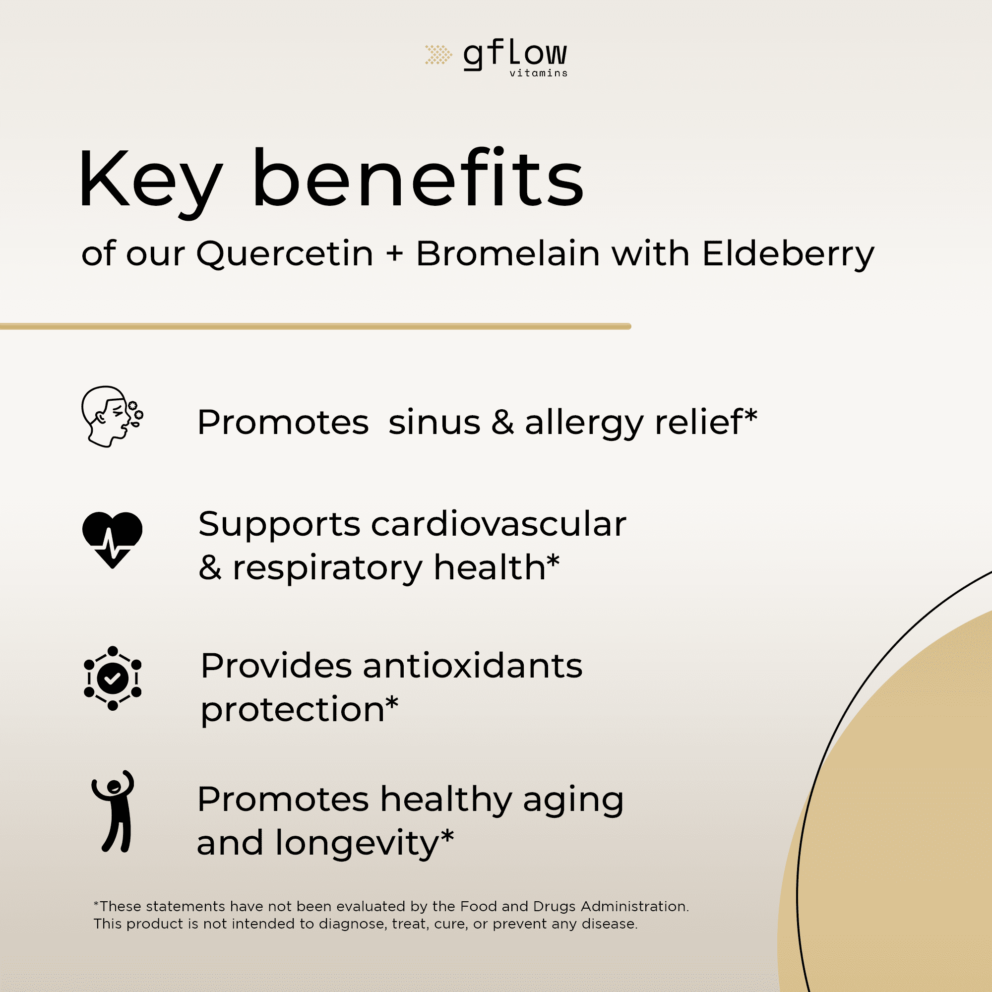 Gflow Vitamins Quercetin with Bromelain, Elderberry, Vitamin C, D and Zinc  - Elderberry with zinc and Vitamin c for Adults (Non-GMO, Vegan) - 4 months supply