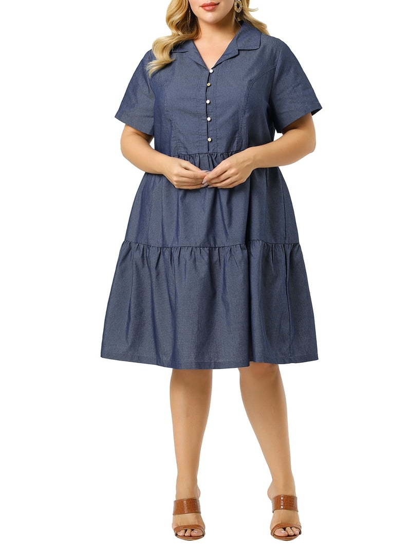 chinese dress ladies Anna-Kaci Women's Jean Shirt Dress Long Sleeves Waist Ties Casual Short Chambray  Denim, Blue, Small at Amazon Women's Clothing store main image 1