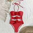 thumbnail image 2 of Guluxicc Cut Out One Piece Swimsuit for Women Halter Neck Lace Up Tie Front Solid Color Bathing Suit for Summer Beach Holiday Swimwear, 2 of 6