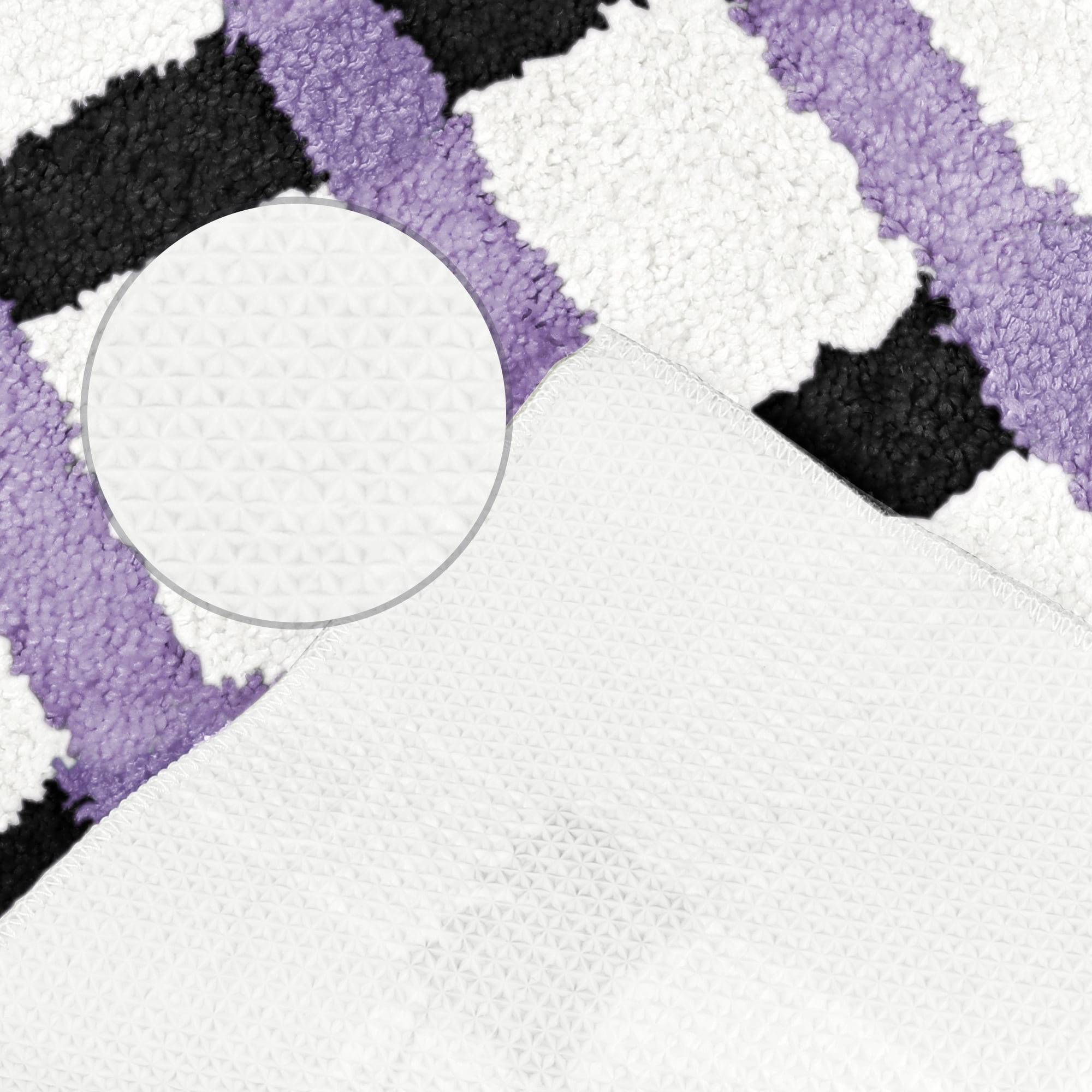 Unique Bargains Checkered Non Slip Bath Mats Fluffy Absorbent Rugs Purple Black 16" x 24"
