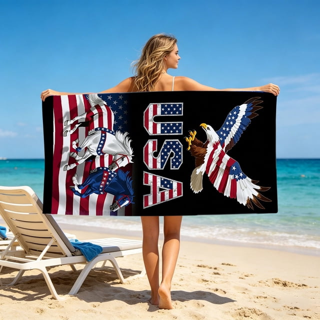 Aufmer Independence Day Printed Quick Dry Beach Towel Strong Water Absorbing Feature Light Portable Structure For Beach Pool Outdoor Vacation Daily Use(31.49x62.99in)