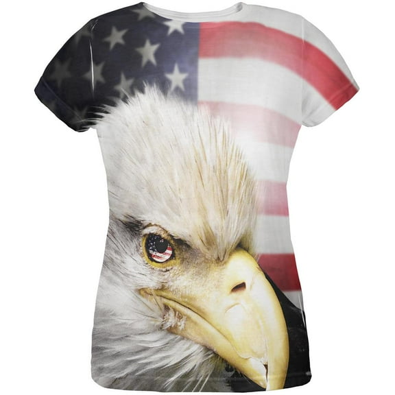 4th of July American Bald Eagle Eye Flag All Over Womens T Shirt Multi SM