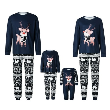 

jaweiwi Family Matching Christmas Pajamas Set Parent-Child Elk Print Long Sleeve T shirt Tops and Stretch Casual Pants Sleepwear Outfits