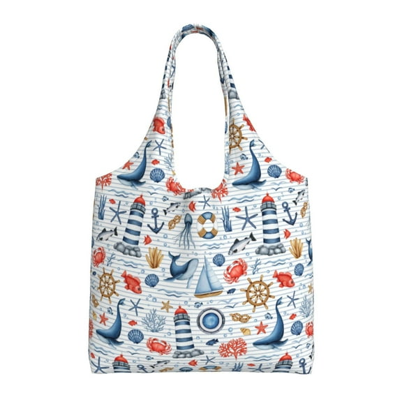 Vsdgher Watercolor Nautical Print canvas Tote Bag, Lightweight Cloth Bags, Suitable for shopping, groceries, travel