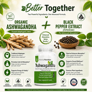 Ashwagandha Organic 1300mg Extra Strength Two Bottle Pack 120 Capsules Free Bottle