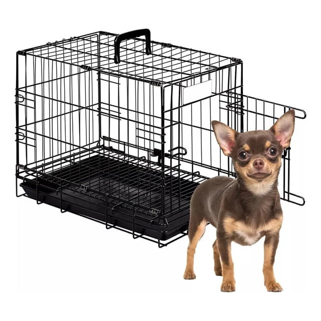 Transportadora metálica plegable para perro o gato chico, 50 cm, negra con base removible