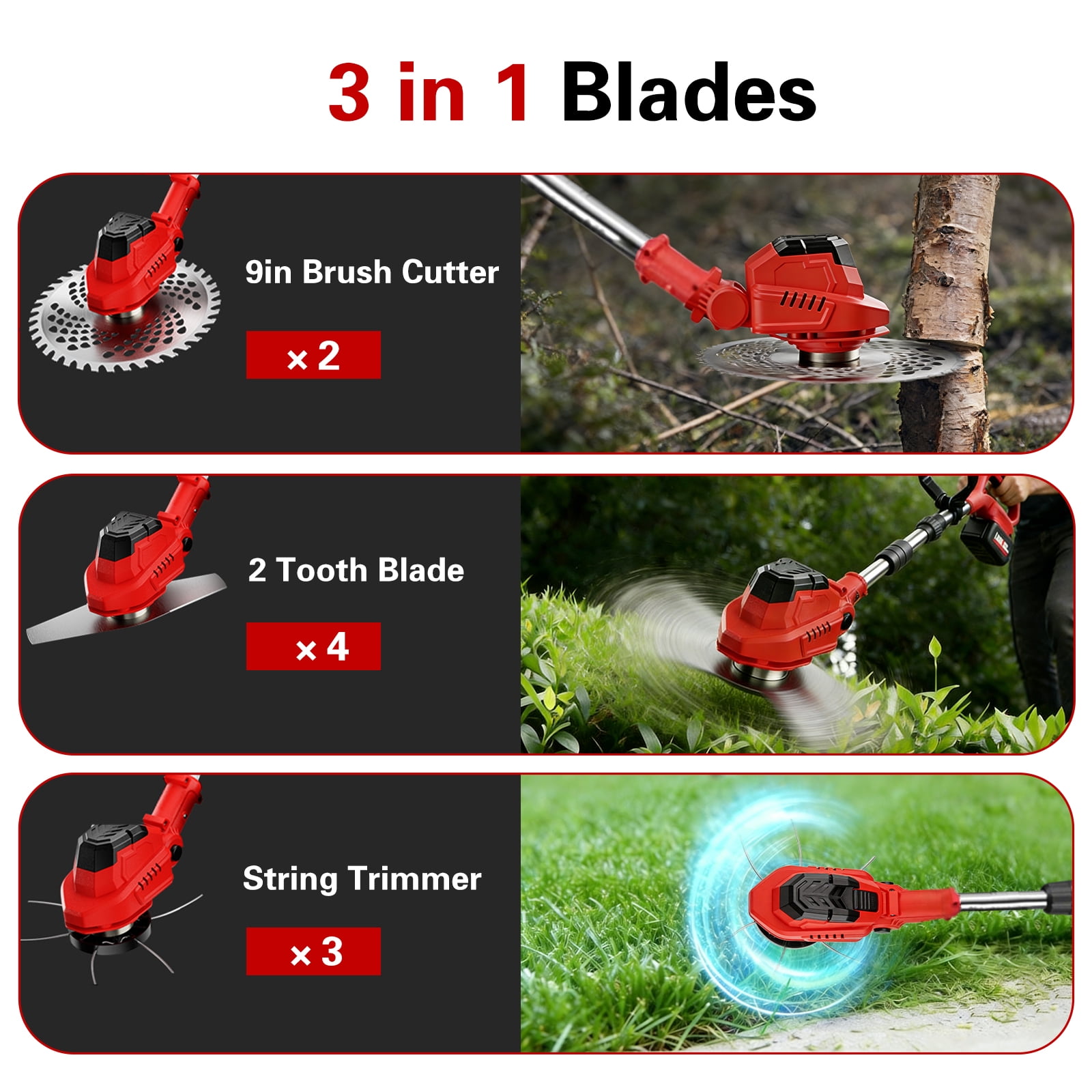 9 inch 21V Cordless  Electric Weed Eater, Battery Powered Weed Wacker & Lightweight Grass Trimmer with 4.0Ah Battery and Charger for Trimming and Edging