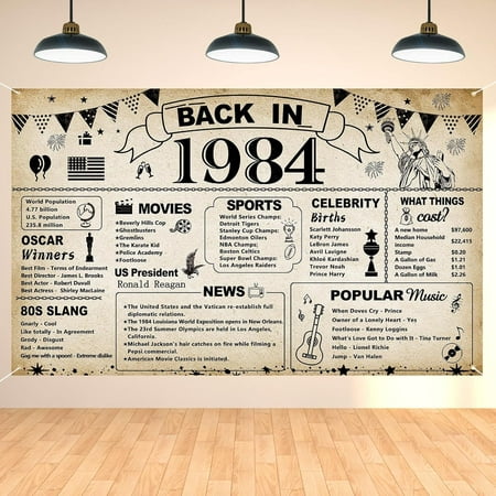 Image of Vintage 1984 Birthday Decorations Back in 84 Banner 39th Year Old Party Poster Photography Background for Men & Women 39th Class Reunion