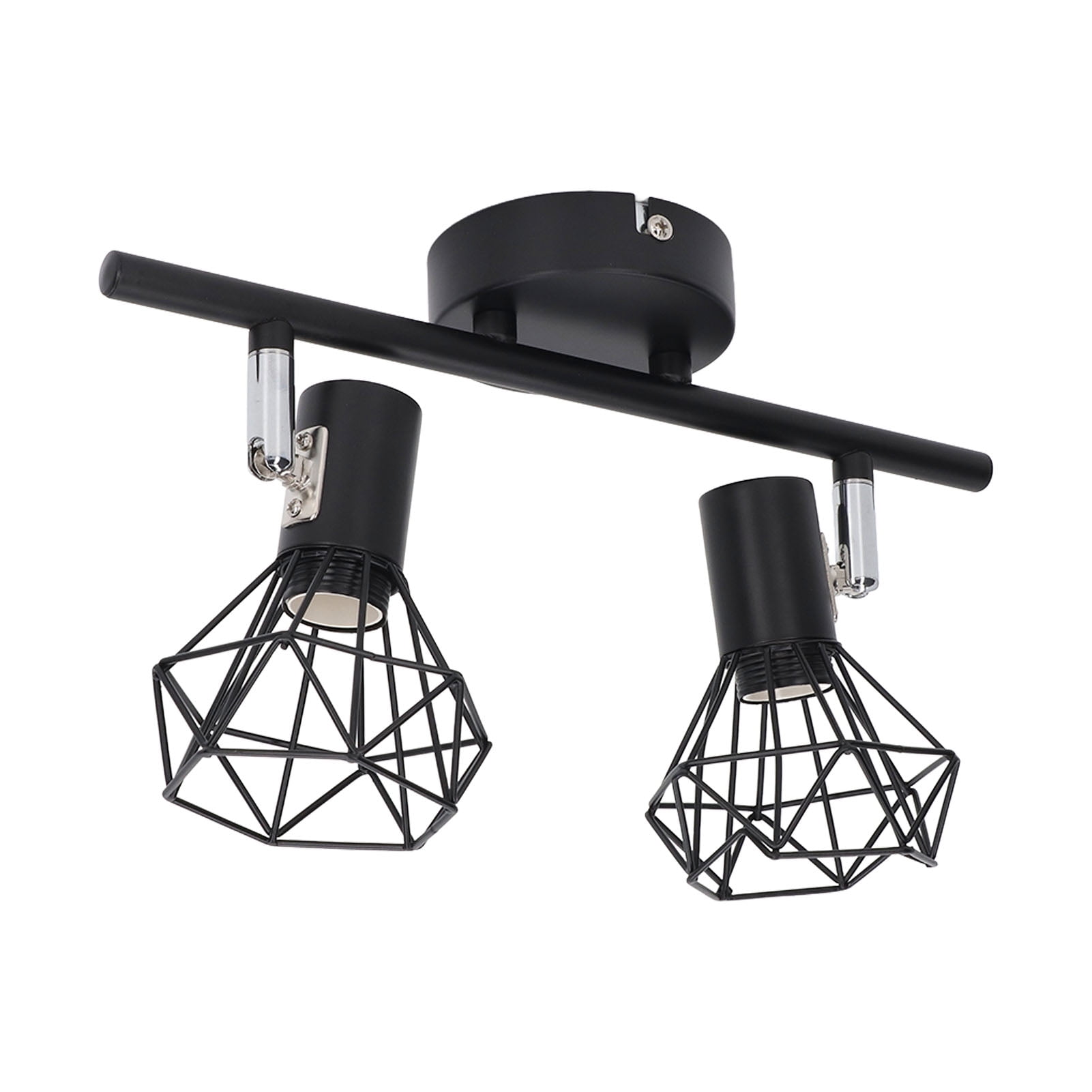 BIMZUC Adjustable 2-Light Track Light Holder, Vintage Metal Cage Ceiling Spot Lighting Fixture, E14 Base, Black