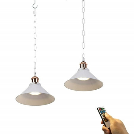 

FSLiving 100 Lumens Multi-Function Led Not Hardwired Remote Control Battery Run Indoor Outdoor Hook Iron Chain White Pendant Light for Aisle Bedroom-Easy Installation Dimmable-2 Packs