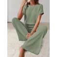 thumbnail image 6 of Women'S Casual Summer Travel Vacation Wear Two-Piece Suit Short Sleeve Wide Leg Pants Casual Suit Green XXL, 6 of 7