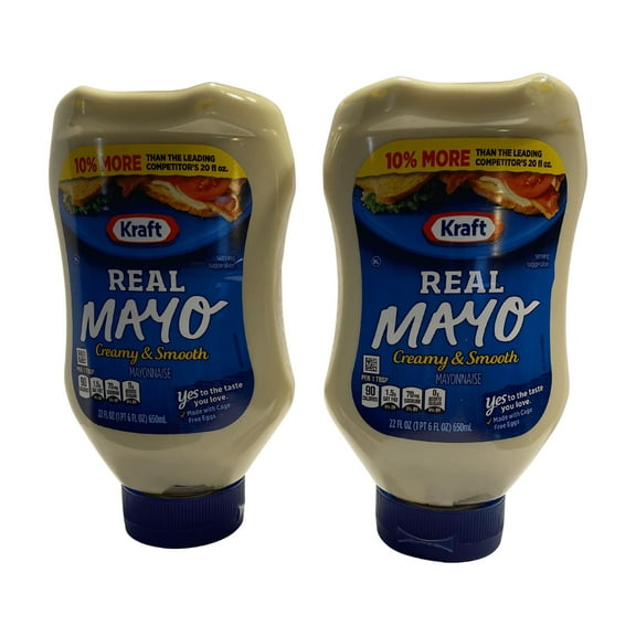 (2 Pack) Kraft Real Mayo 22 fl oz – Creamy & Smooth Mayonnaise Squeeze Bottle, Made with Cage-Free Eggs