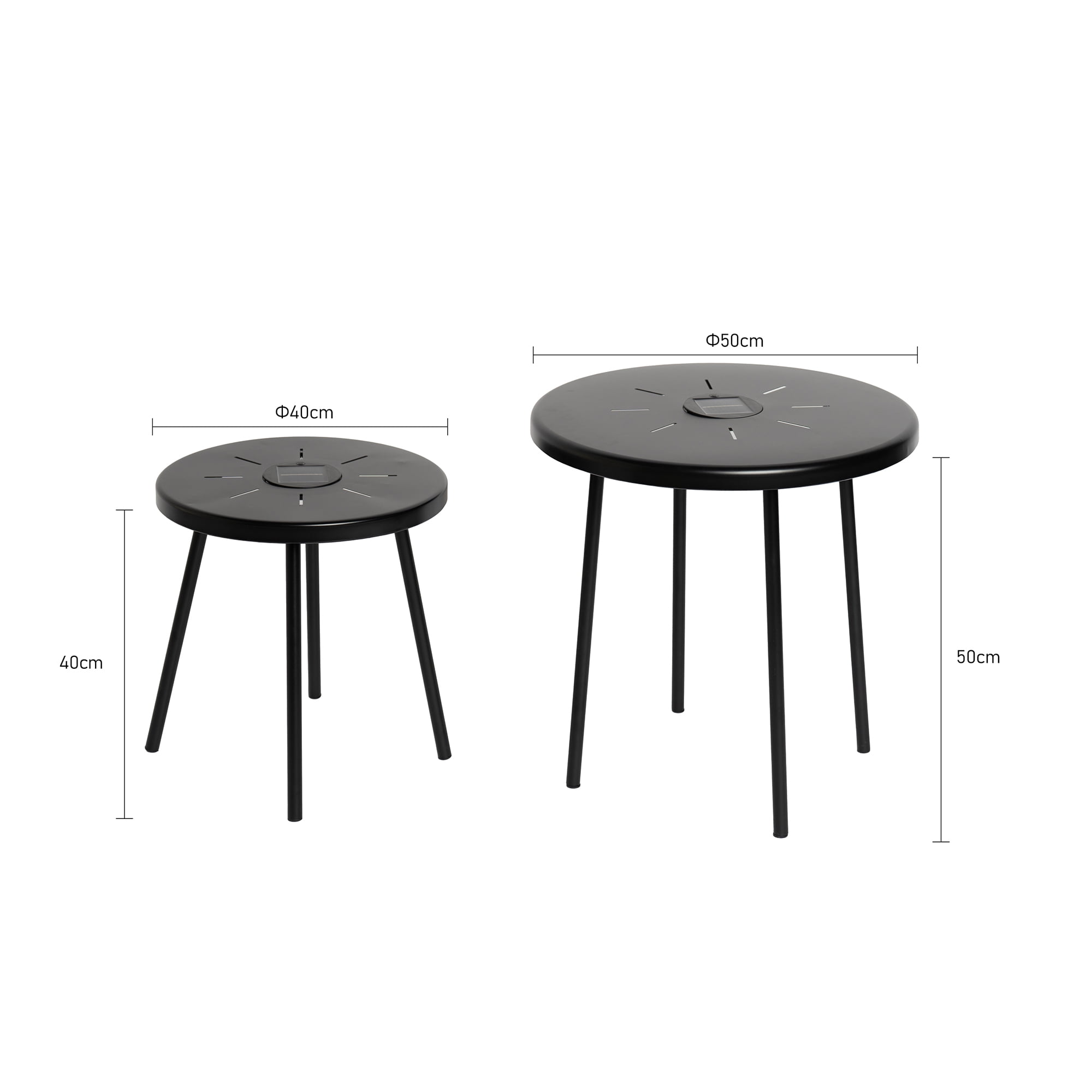 2-Pack Solar Powered Side Table with LED Light, Nesting Round End Table, Weatherproof Iron Accent Table for Indoor Outdoor Patio Garden Bedroom