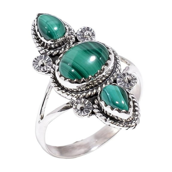 Natural Green Malachite Stone 925 Sterling Silver Design Statement Ring Gift Jewelry for Her