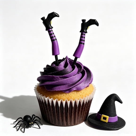 Japceit Witch Leg Decoration Pick, Purple Striped Plastic Halloween Stake, Spooky Insert for Flower Pots Cakes, Party Table Centerpiece
