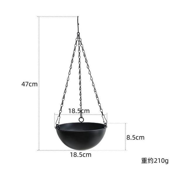 Zhuge 1 maceta de hierro negra simple, maceta colgante de hierro para plantar plantas verdes, maceta semicircular colgante de gran tamaño de 18,5 pulgadas de largo