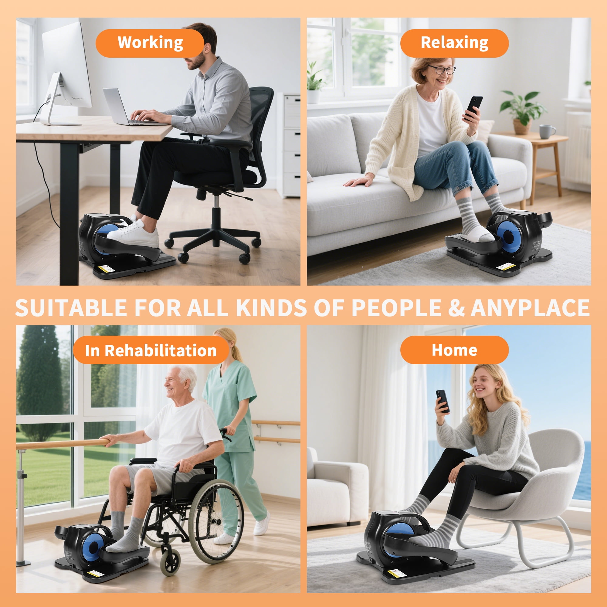 Yucurem Under Desk Elliptical Machine, Standing or Seated Small Leg Exerciser Bike for Seniors/Adults, Leg Workout Equipment for Home Office