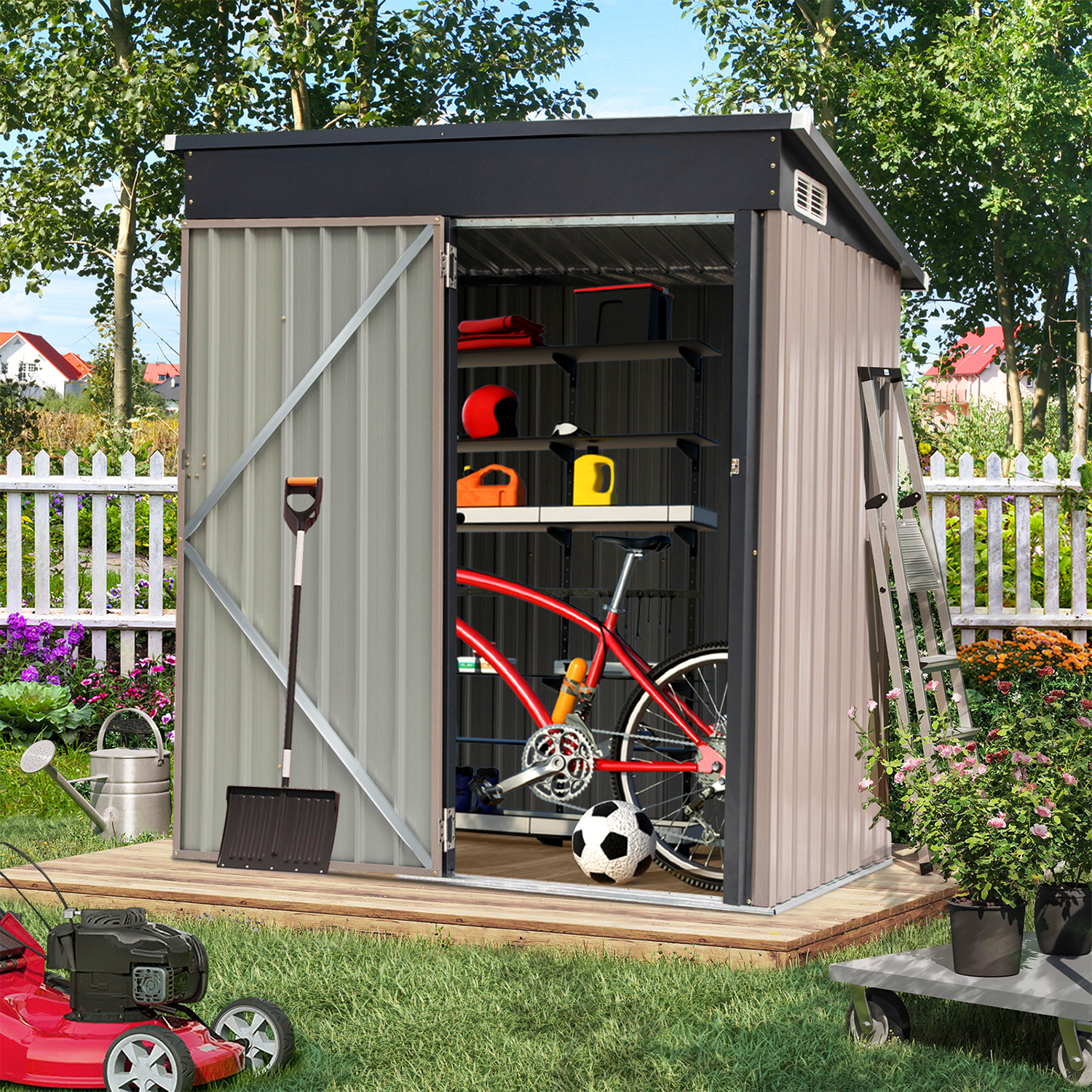 SYNGAR 5' x 3' Outdoor Metal Storage Shed, Garden Shed for Tools, Trash