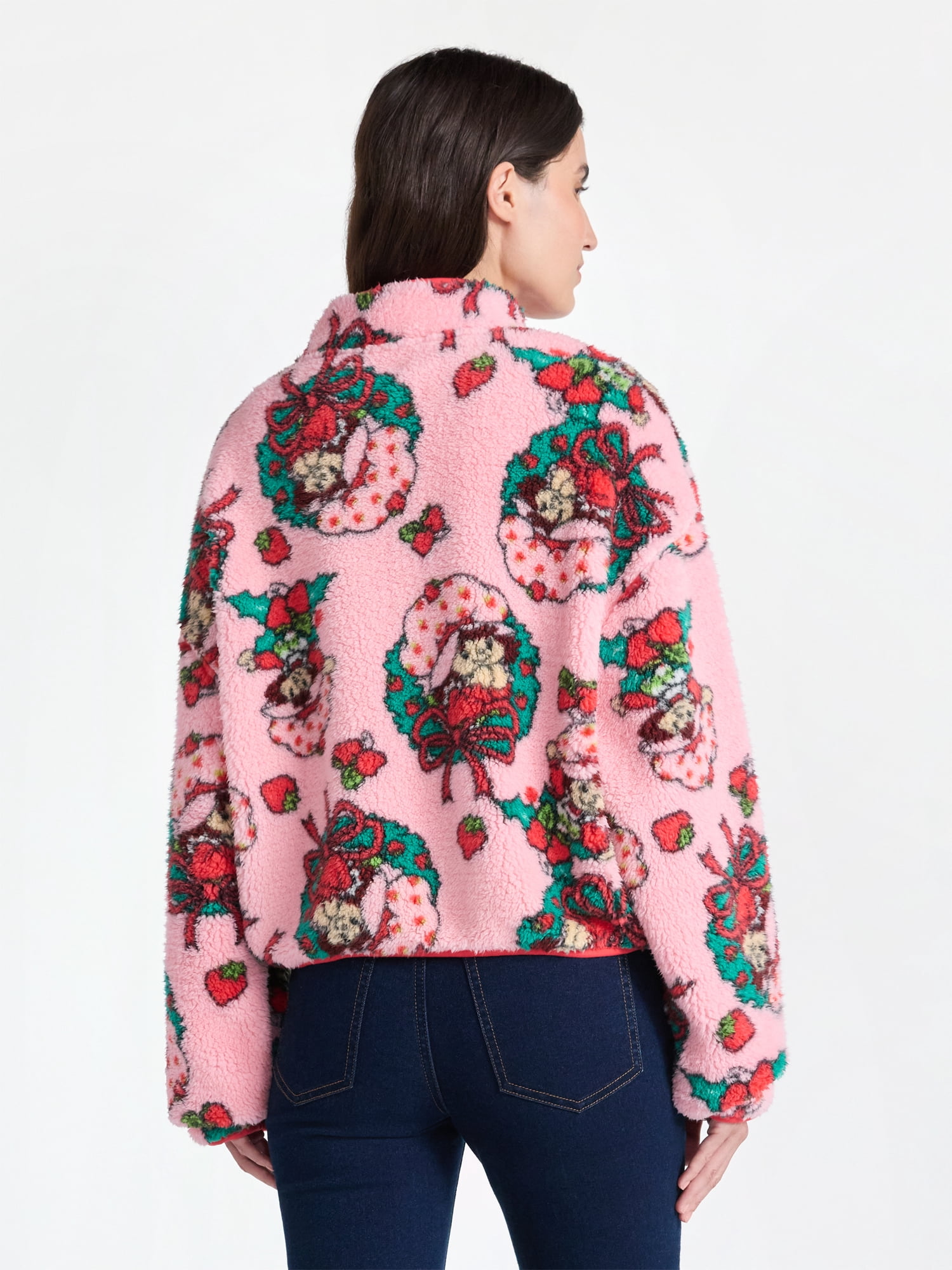 Strawberry Shortcake Women’s Christmas Print Woobie Fleece Jacket, Sizes XXS-XXL