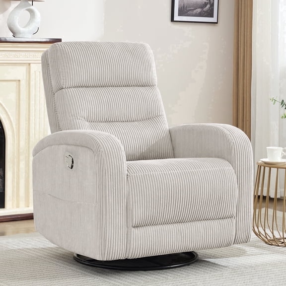 Aemeios Manual Swivel Rocker Recliner Chair, Corduroy Nursery Chair for Living Room, Camel
