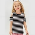 thumbnail image 5 of Girls Cold Shoulder 3/4 Sleeve Tops Dressy V Neck Stripe Cut Out Blouse Elegant Workout Trendy T Shirt for 3-12 Years, 5 of 7