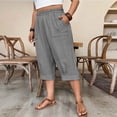 thumbnail image 6 of Womens Capri Pants Loose Fit Elastic Waist Cropped Pants with Pockets Solid Color Summer Beach Vacation Long Shorts, 6 of 9