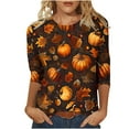 thumbnail image 2 of Inverlee Women's Thanksgiving Shirts Cute Turkey Pumpkin Graphic Tees Casual 3/4 Sleeve Gifts T-shirts Round Neck Dressy Casual Blouse Tops, 2 of 5