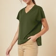 thumbnail image 5 of Summer Fashion Shirts for Womens Plus Size Solid Color Casual Bate Sleeve Round Neck Short Sleeved Top, 5 of 8