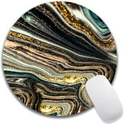 Swirls of Marble and Ripples of Agate Mouse Pad, Abstract Fantasia with Golden Powder Mouse Pad Waterproof Circular