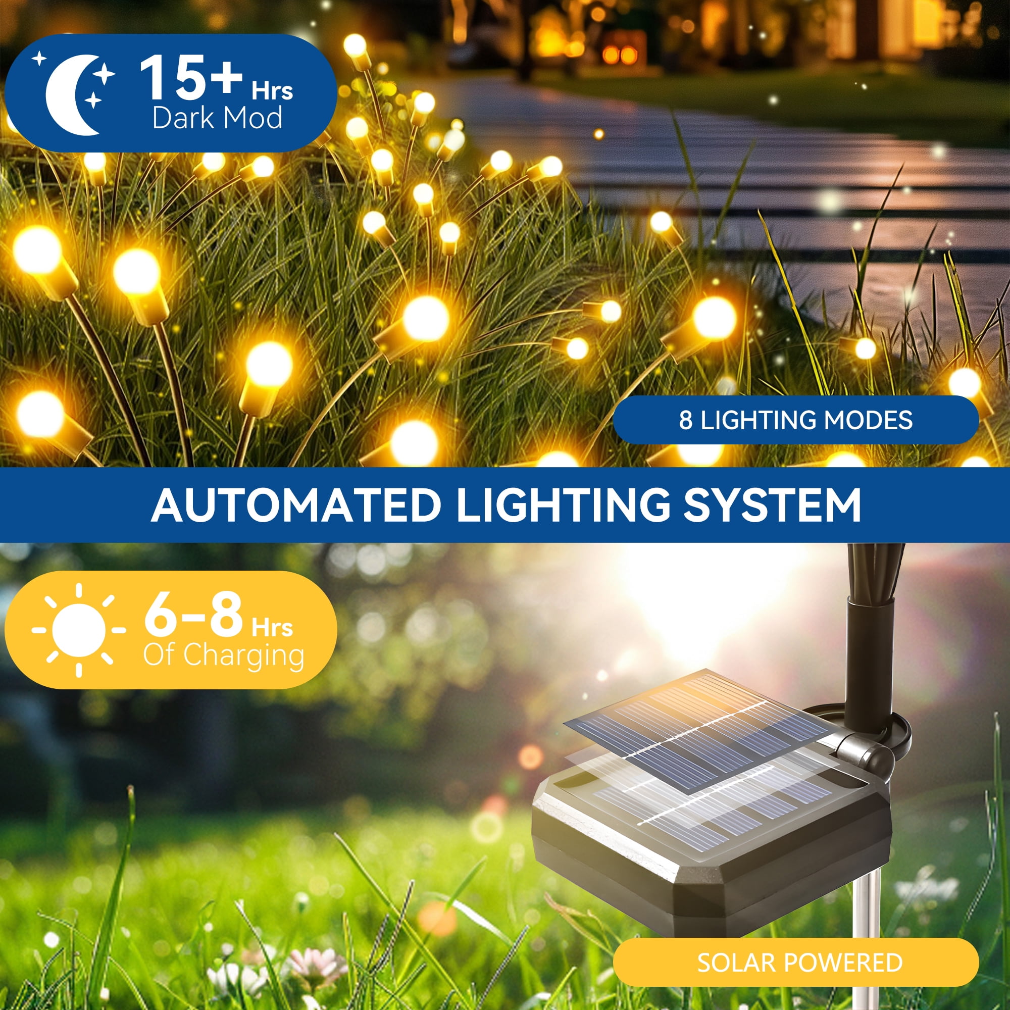 CHARKEE Outdoor Solar Lights for The Garden,6 Pack/ 8 Modes LED Firefly Landscape Lighting