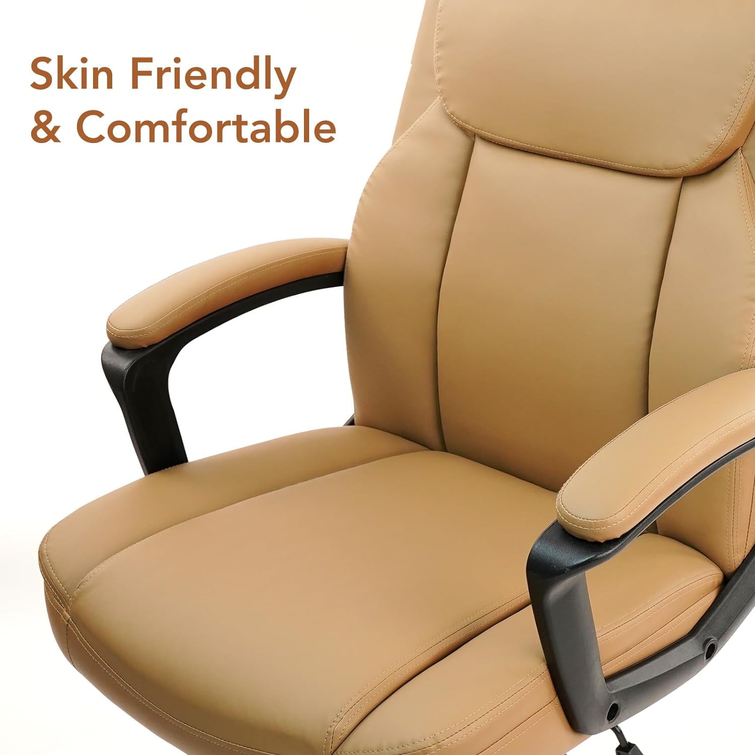 CLATINA Brown Office Chair Computer Chair PU Leather Executive Office Chair Swivel Adjustable Height Chair with Upholstery Fixed armrest Mid-Back Leather Thick Cushion Office Chair Brown 2Pack