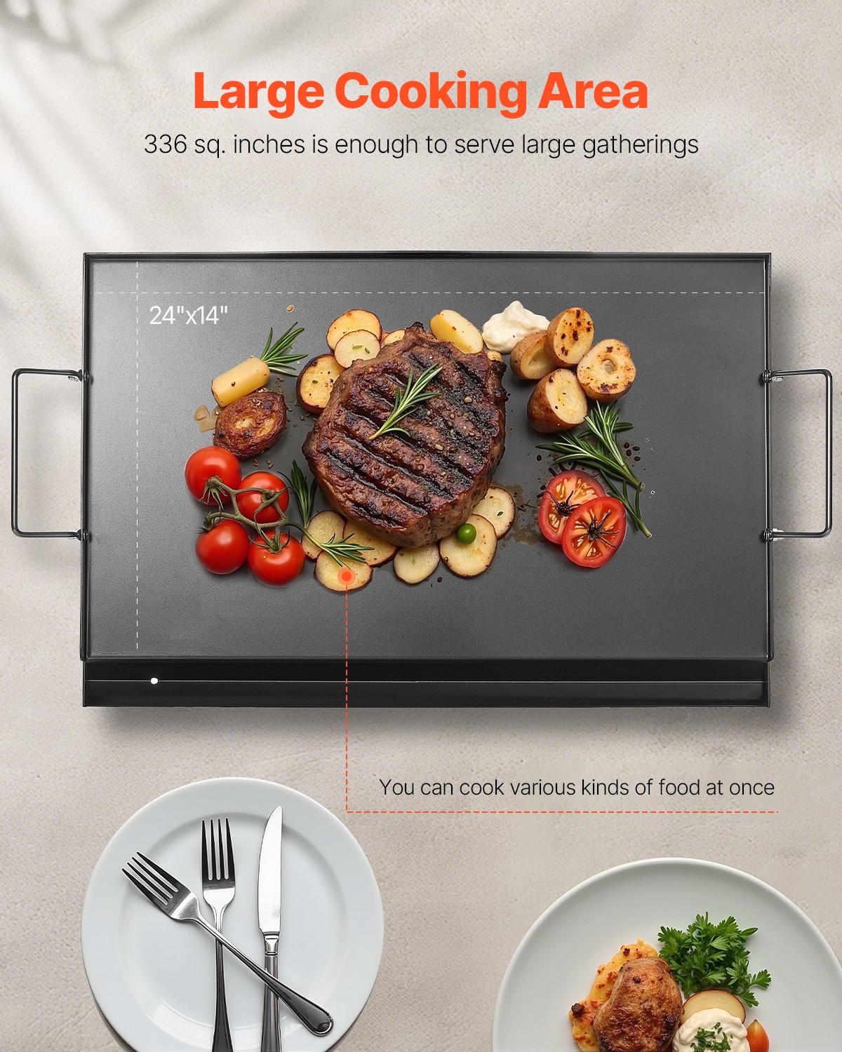 LINJH 24x16 in Flat Top Griddle Carbon Steel Universal BBQ Grill Pan Cookware