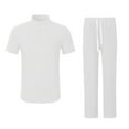 thumbnail image 3 of Aueoeo Mens 2 Piece Outfits Casual Short Sleeve Button -Down Plain Shirts and Pants Matching Sets Sweatsuit Daily Work Sets, 3 of 3