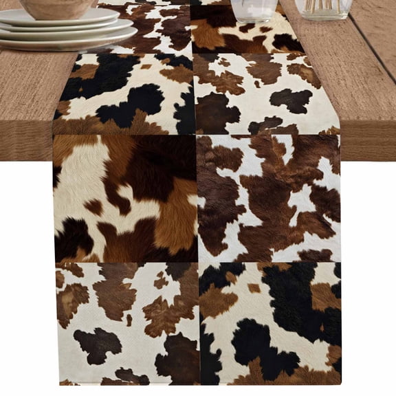 nqOlkjepod Cow Patterned Table Runner 72 Inches Long Farmhouse Dress Scarves, Vintage Farmhouse Abstract Country Western Dining Tablerunner for Coffee Table/Kitchen Island/Party Décor, 13" x 72"