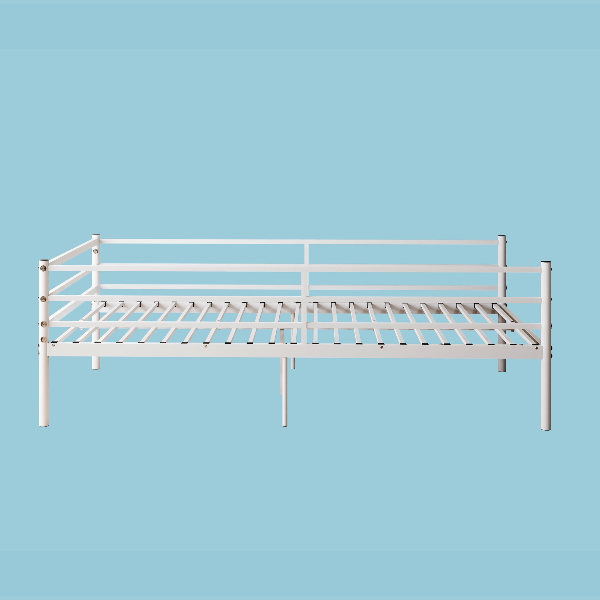 Leumius Twin Size Metal Platform Twin Bed,Heavy Duty Metal Platform,Sturdy and Durable,No Spring Mattress Required,White02